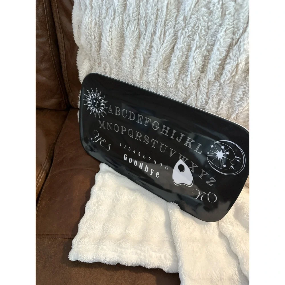 World Market Ouija Spirit Board Melamine Serving Tray Black White Halloween